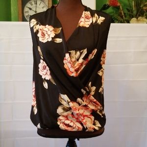 a new day Black Sleeveless Rose Blouse